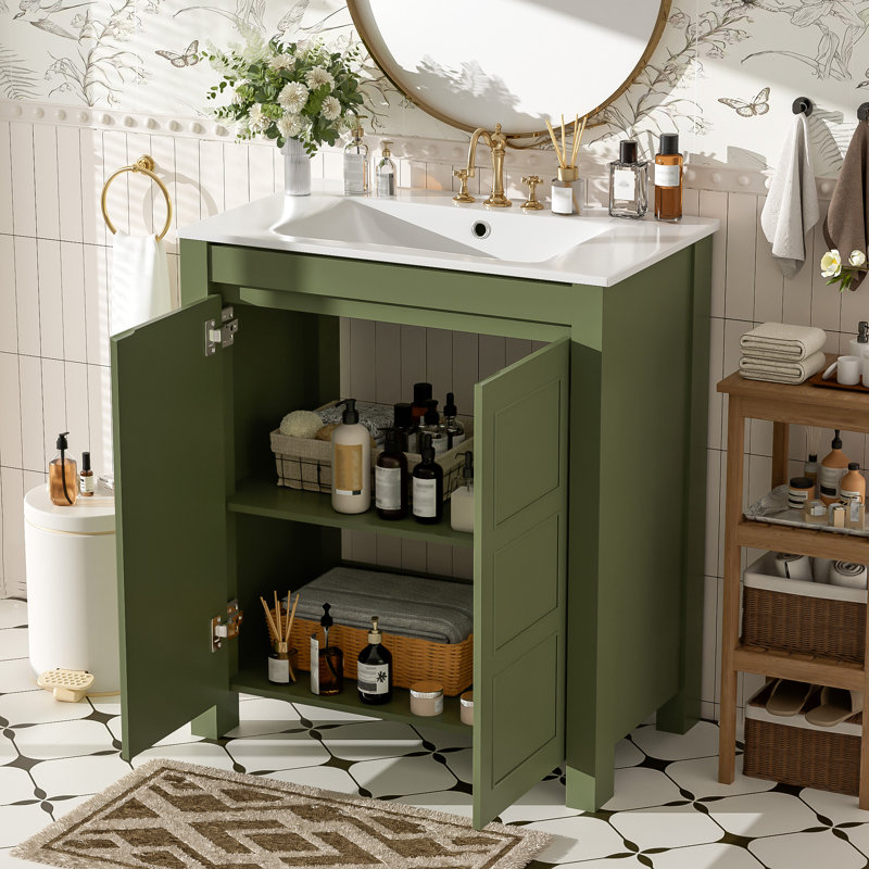 30" Single Bathroom Vanity With Ceramic Top, Olive Green