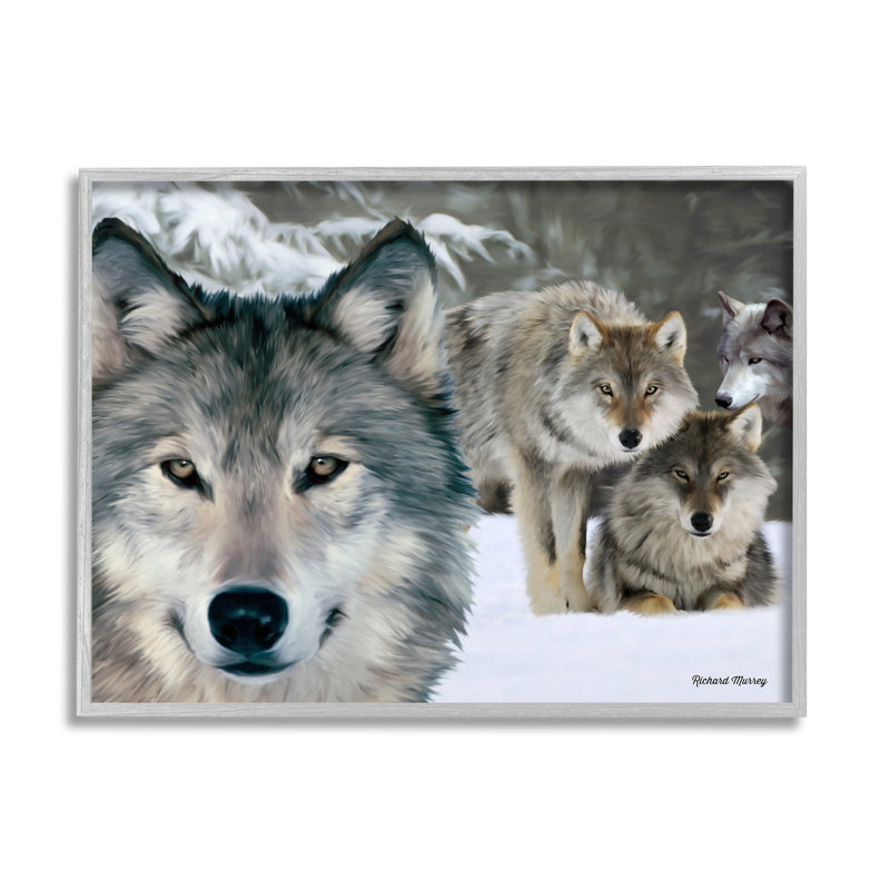 «Wild Wolves Snowy Winter Landscape» par Richard Murrey, H 24 po x l 30 po x P 1,5 po, Estampe numérique Farmhouse