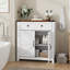 Armoire de rangement Farmhouse avec tiroir et tablette réglable, armoire de cuisine blanche avec comptoir