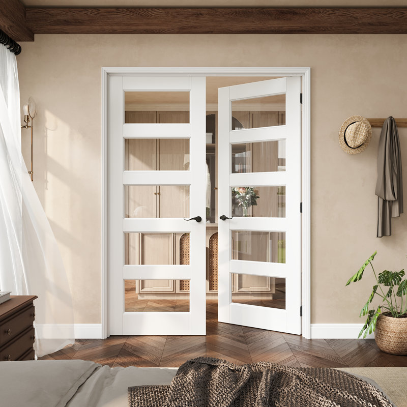 5-Lite Clear Glass French Door With Black Hinges, Clear Glass Door Slab With Frame, French Interior Door As Pantry Door, Bedroom Door, Laundry Door, Closet Doors, Room Doors, Latch & Door Lever Included
