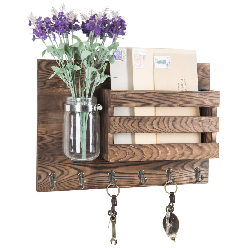 Wall Mail Organizer with Key Hooks and Vase