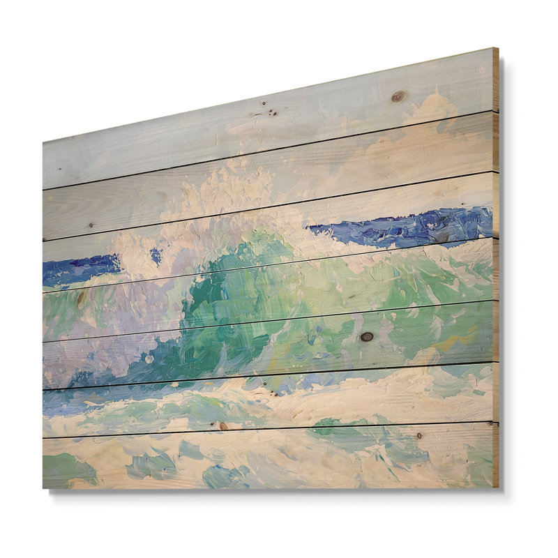 «Oceanic Waves Calm Horizon», impression sur bois vert côtier sur bois de pin naturel, H 10 po x l 20 po