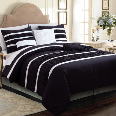 12-Piece Bed-In-A-Bag, Isabella Pleated Ruched Ruffled Comforter Set, 6-Piece Sheet Set Featuring Smart Pockets, Matching Decorative Pillows, All Season Bedding