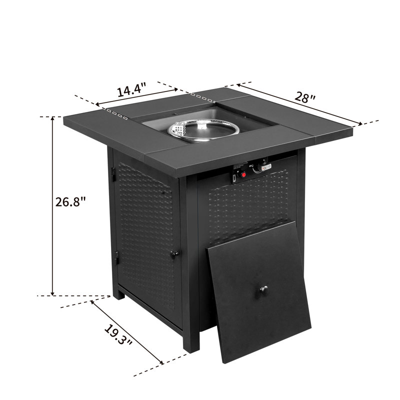 Square Stainless Steel Propane Fire Pit Table with Hidden Fuel Tank