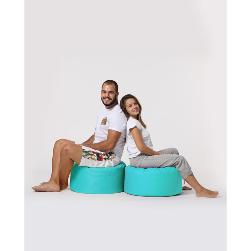 Turquoise Garden Pouffe, 21.7 in Diameter x 11.8 in Height | 100% Polyester, Waterproof, 100% Original Bead Styrofoam | Modern Solid Color Design with Hidden Zipper System | Perfect for Outdoor Entertainment & Relaxation