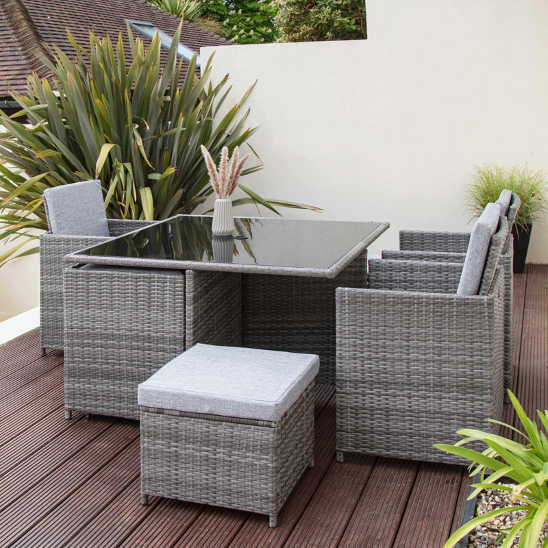 Quilla All Weather Wicker/Rattan 8 - Person with Cushions, Grey, No