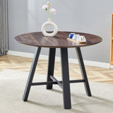 Modern Minimalist Round Multifunctional Table: 42 - Inch Diameter, MDF Tabletop With Deep Wood Grain, Black Metal Legs, Dual - Purpose As Dining & Coffee Table, Ideal For Home And Office Settings, Combining Style And Practicality
