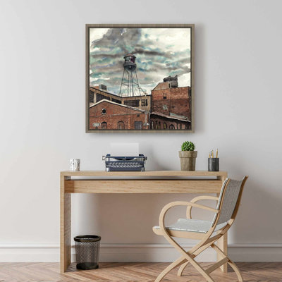 Water Tower in Williamsburg | Blue Framed Canvas - Decor