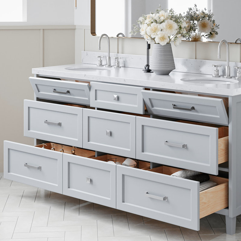 ARIEL Monroe 72 Double Sink Bathroom Vanity with Carrara Quartz Top, Gray