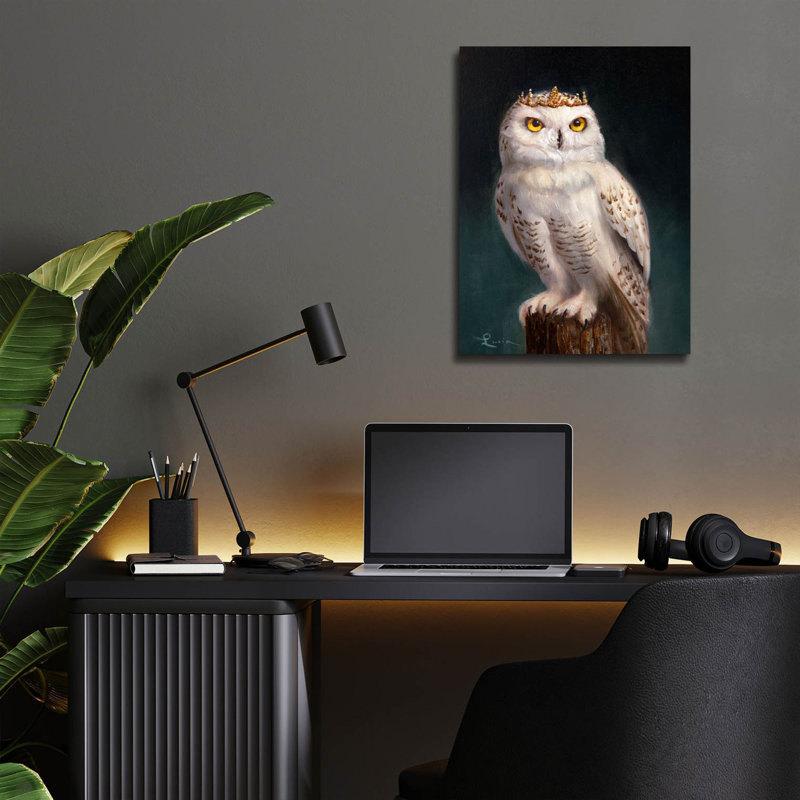 Art mural en verre épique «Owl King 2» par Lucia Heffernan, 12 po x 16 po