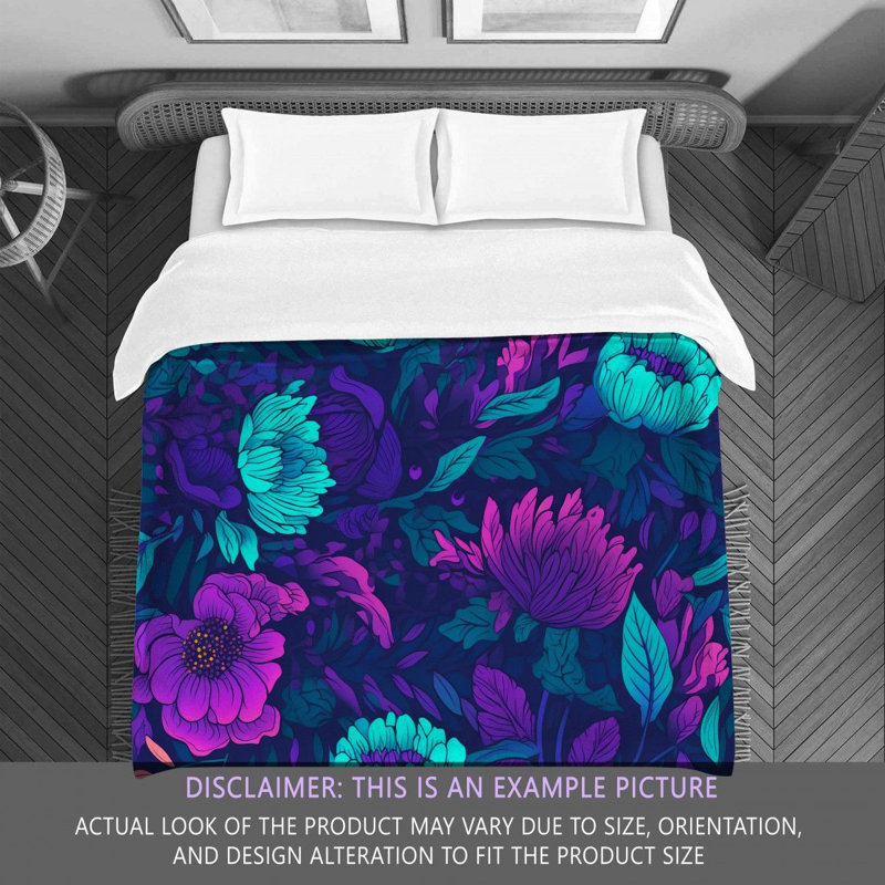 Machine Printed Comforter, Twin Extra Long Comforter, Blue/Purple Floral