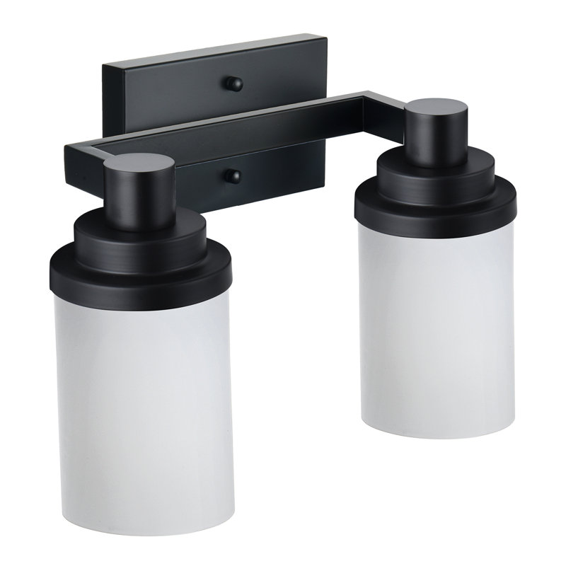 Luminaires de salle de bain, 2 lumières de meuble-lavabo noir mat avec abat-jour en verre blanc laiteux, appliques murales de salle de bain sur miroir pour chambre à coucher miroir, couloir de salon