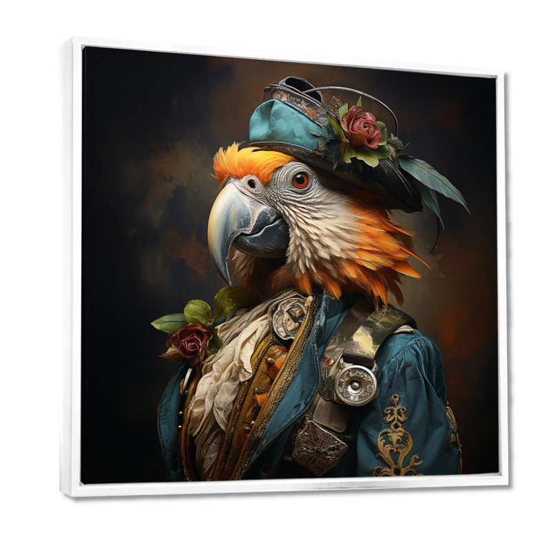 Décoration murale Pirates Parrot plume buccaneer I - Pirate, Cadre flottant blanc, H 16 po x l 16 po x P 1 po