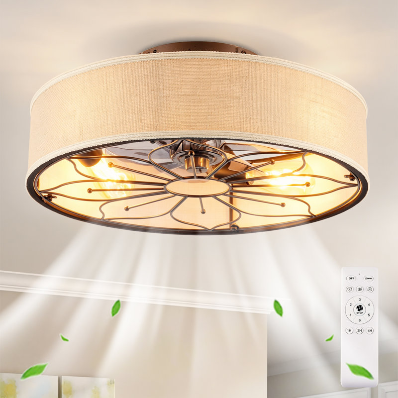 20" Lotus Design Fabric Farmhouse Bladeless Ceiling fan With Remote Control For Living room, Bedroom,Kitchen--NOT INCLUDED BULBS