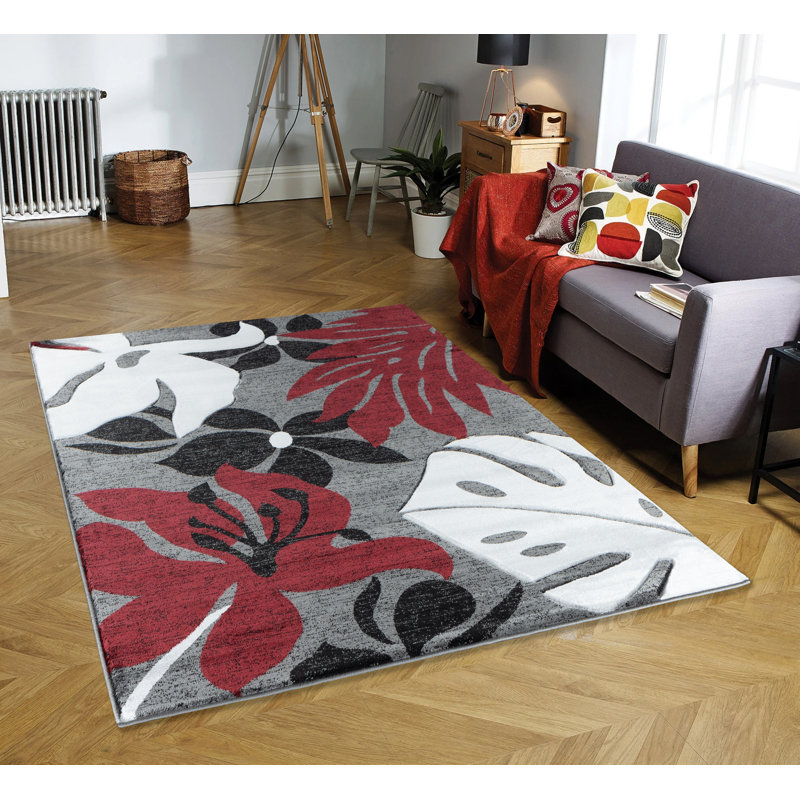 Tapis gris / rouge Shaver, Rectangle 8 pi 1 po x 10 pi 5 po