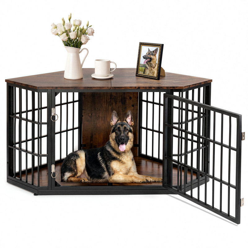 Caisse de coin pour chien et table de bout Fratesi, H 28 po x l 52 po x P 26,7 po, Noyer / noir