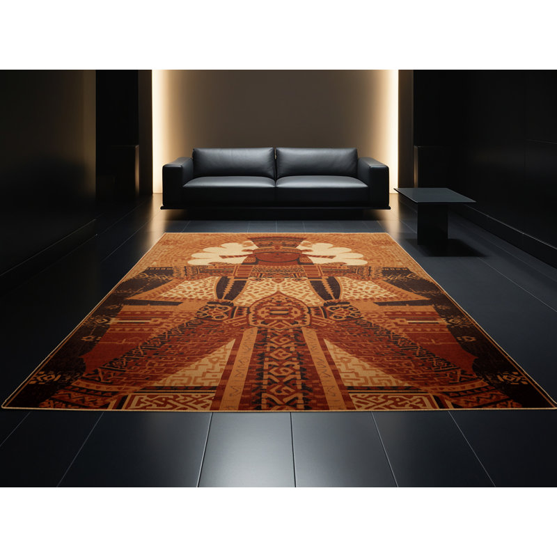 Soft Plush Barreto Mayan Warrior Global Inspired Oriental Area Rug in Brown – LightBrown Binding, 8x12