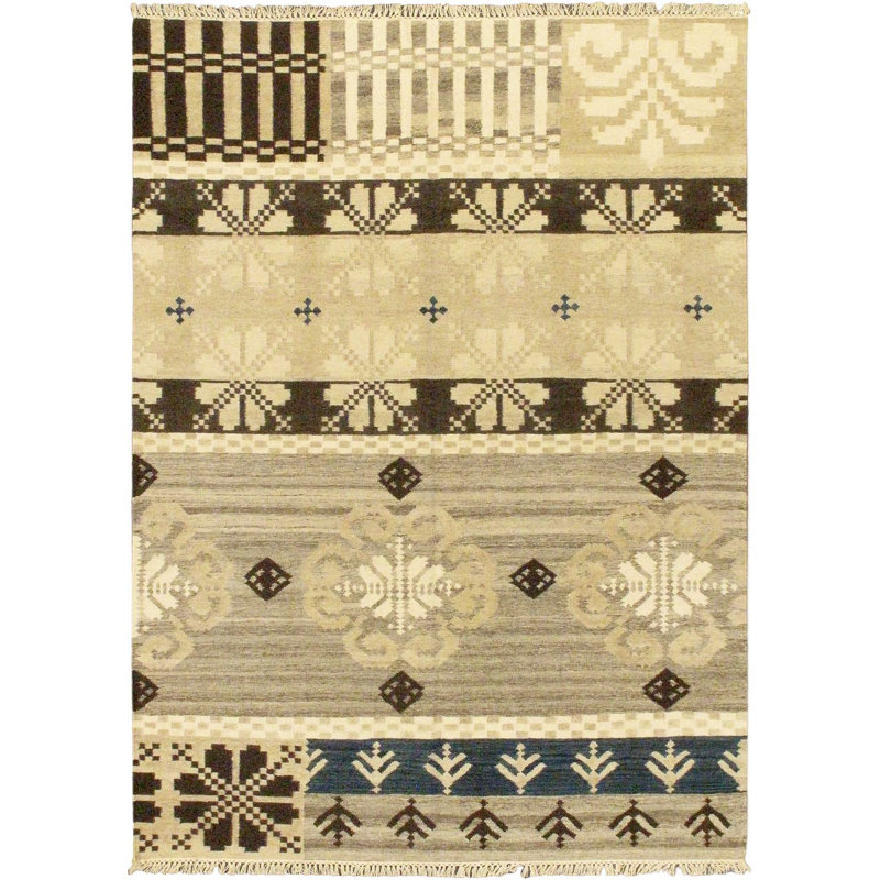 Tapis crème en laine tissé à la main à plat Istanbul Yama