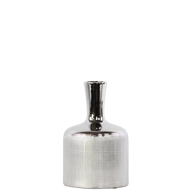 Persia Ceramic Table Vase, 9" H x 5.75" W x 5.75" D, Silver