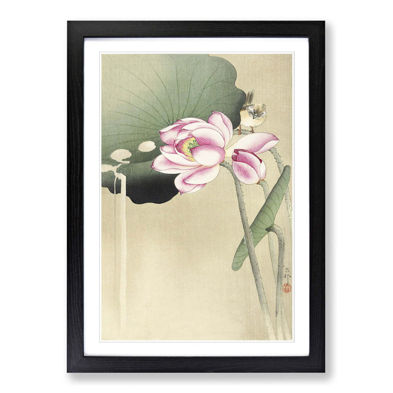 Songbird & Lotus by Ohara Koson - Picture Frame Painting Print, Black Framed, 65cm H x 48cm W x 2cm D