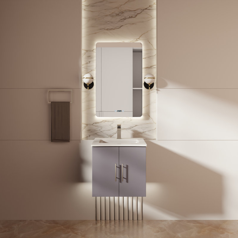 Meuble-lavabo simple 24 po avec plateau Geneva, Quartz blanc, Gris foncé