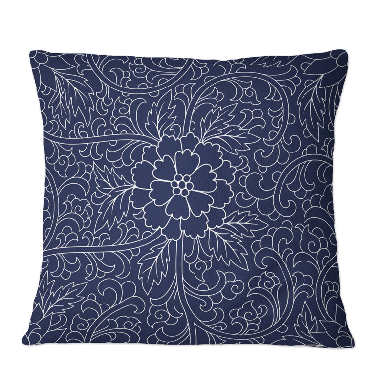 Coussin décoratif bleu foncé à motif chinois foncé, 18 po x 18 po