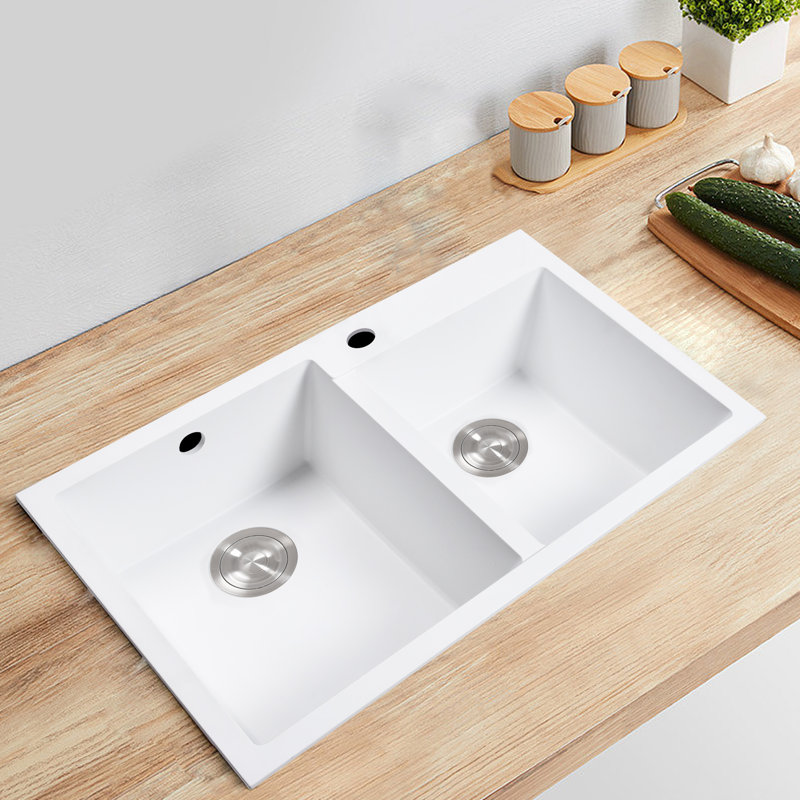 32.3" L Stain-resistant Drop-In Smooth Surface Kitchen Sink with Classify Double Bowl(Included Pop-up Drain)