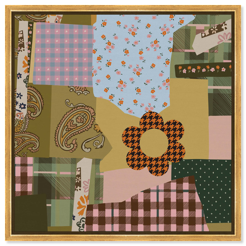 Retro Scarf Canvas Fashion Print by Oliver Gal, Black Frame, 12 x 12, 13"H x 13"W, Gold Floater Frame
