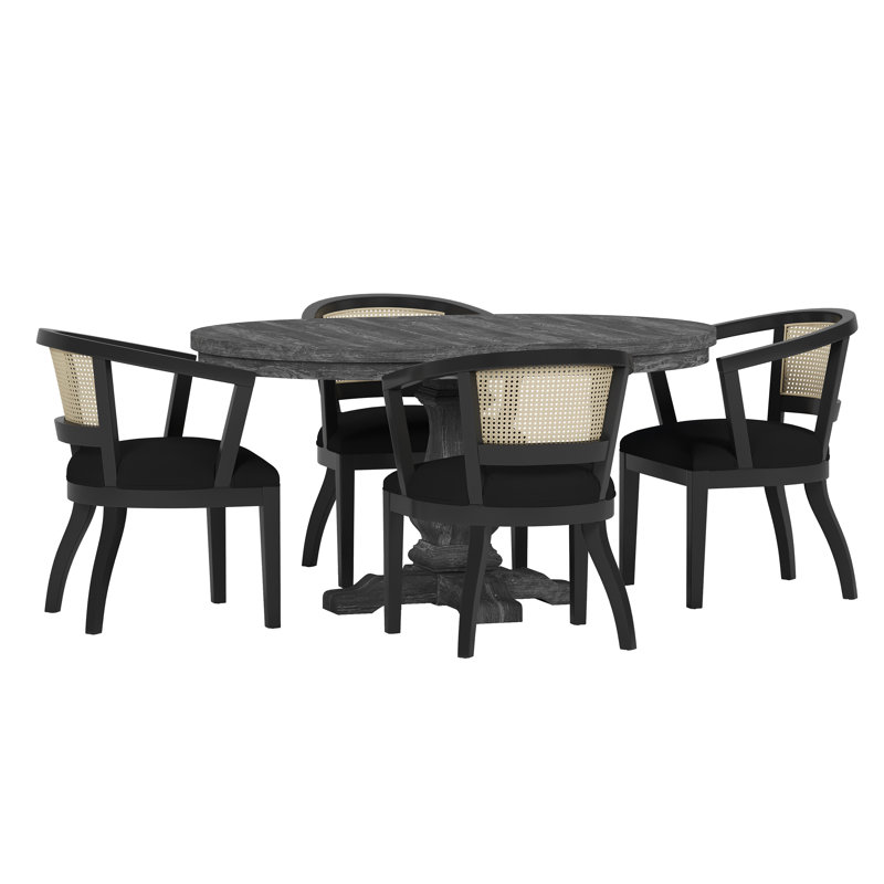 4 - Person Extendable Pedestal Dining Set, Black/Natural