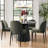 Modern Linen Upholstered Dining Chair with Curved Back and Black Metal Legs-417065026