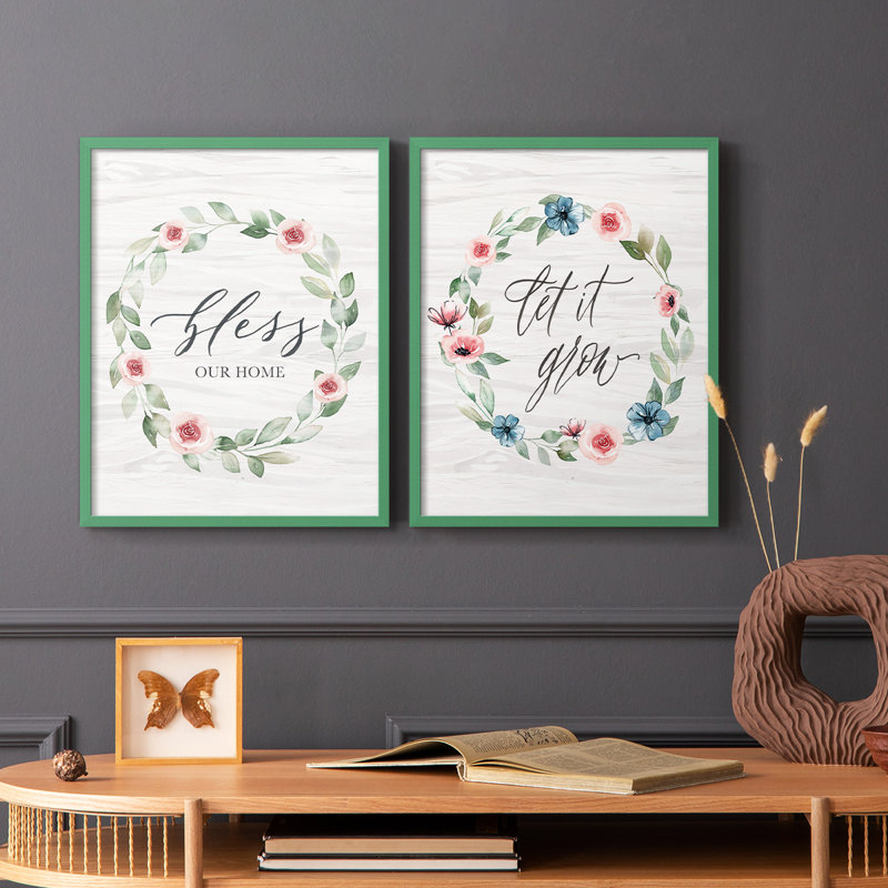 «Bless our home» - reproduction encadrée de qualité supérieure - prête à être accrochée - aucun clou requis - aucun clou requis