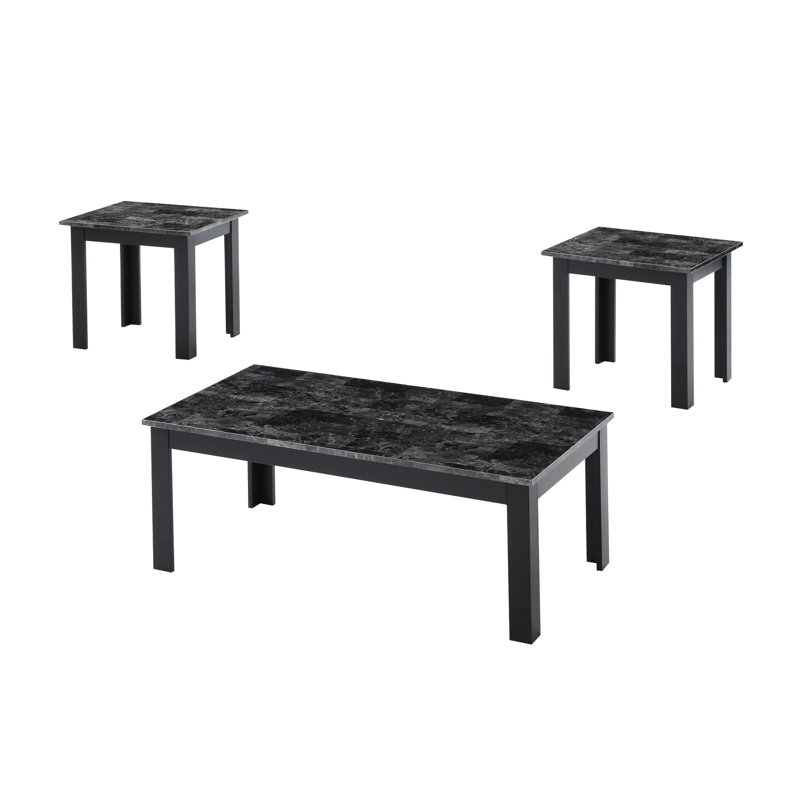 Table 3 pièces de style traditionnel, tables basses rectangulaires et carrées, dessus en faux marbre, texture en bois gris, agrégat de dépliant d'assemblage sans effort, finition, guide facile