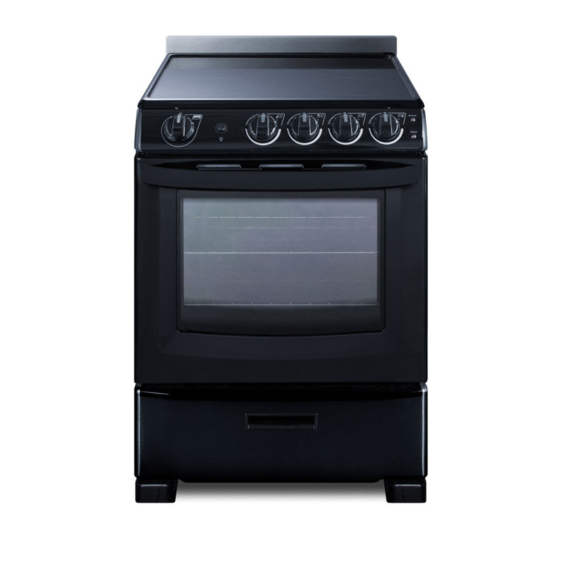 Summit Appliance 24" 2.9 Cubic Feet Electric Free Standing Range with Radiant Cooktop, Black