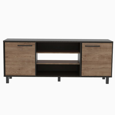 Kaia TV Stand for TVs up to 65" with Cabinets, Black/ Pine