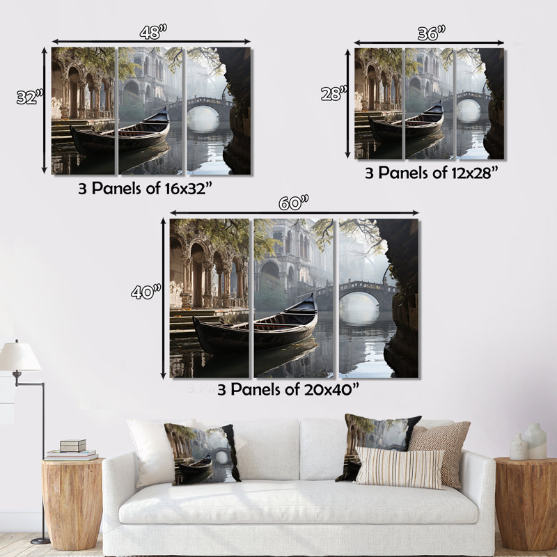" Canal Mystical Canals Graphite " 3 - Pieces, 28" H x 36" W x 1" D