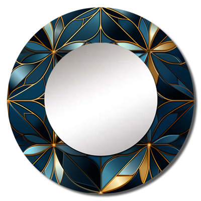 Ricu Blue Quantum Mosaic Vision Geometric - Geometric  Decorative Wall Mirror, Modern Round Mirror, Printed Metal Art