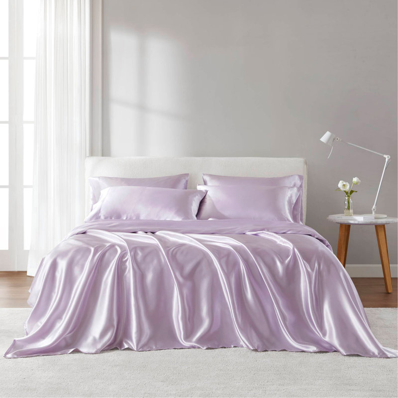 Ensemble de draps 6 pièces grand luxe lilas, Couvre-lit grand + 5 pièces supplémentaires, Mauve