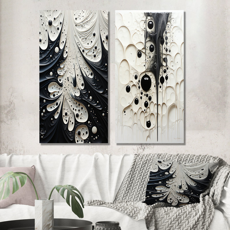 Minimalisme noir et blanc, ensemble de 2 reproductions sur toile, H 32 po x l 33 po, Toile tendue