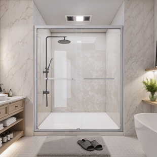 56 à 60 po X P 72 po H Double porte de douche coulissante avec cadre en verre trempé propre