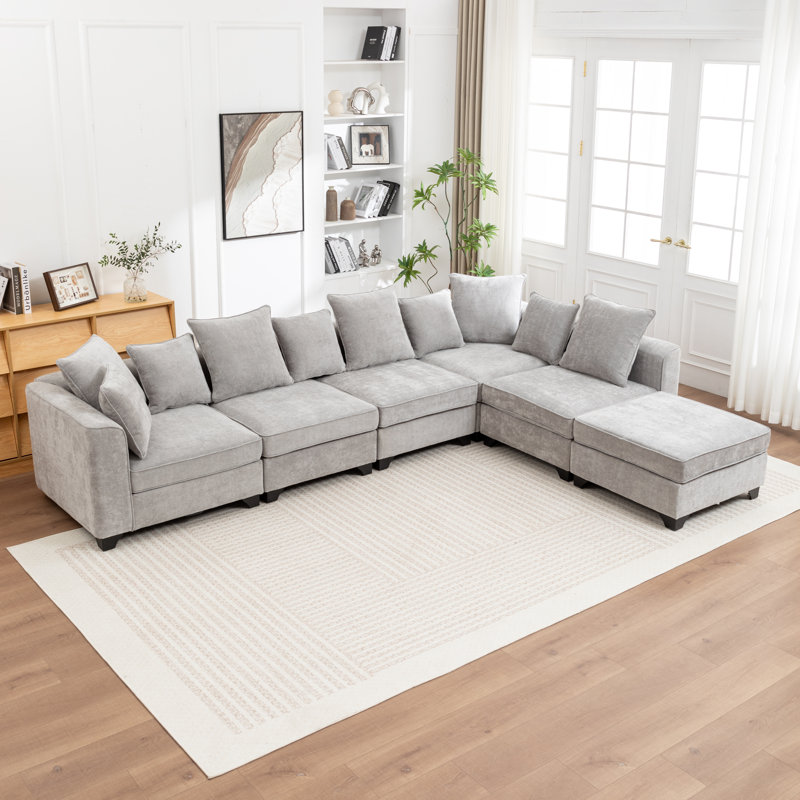 Bennett 6-Piece L-Shaped Sectional Sofa, Gray Chenille