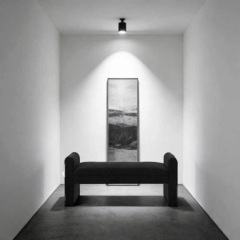 Banc rembourré moderne avec tissu bouclé doux, repose-pieds d'entrée avec accoudoirs, structure en bois robuste et coussin moelleux