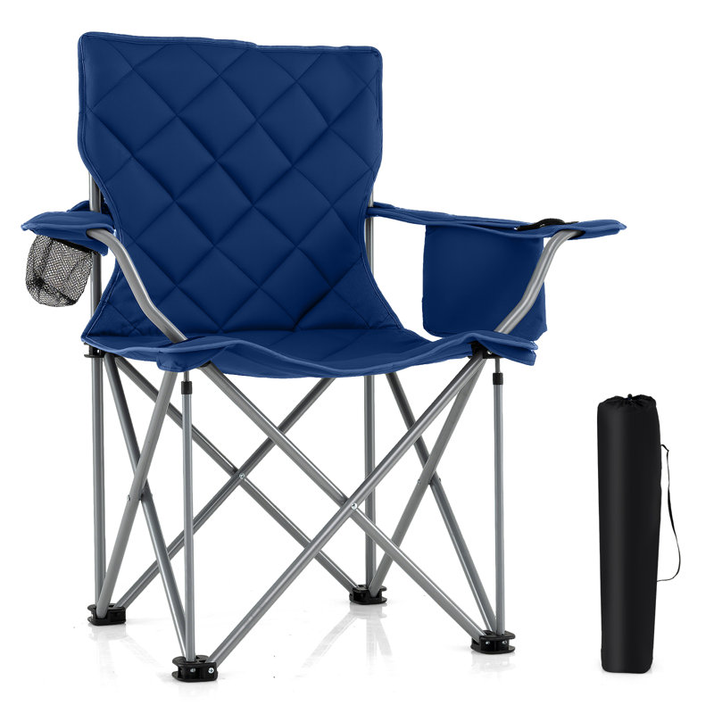 Gymax Oversized Camping Chairs Heavy Duty Outdoor Folding Chair w/Cooler Pouch Navy, 1, Navy