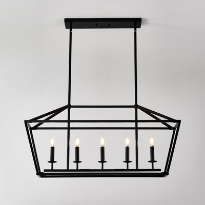5- Matte Black Kitchen Hanging Linear Pendant , For Dining Room, Bedroom, Living Hallway Island , Metal