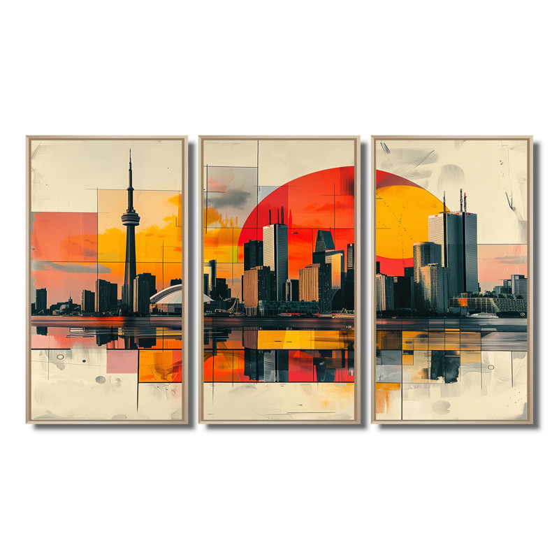 Ylan - City Toronto Wall Art Set, 32" H x 16" W x 1" D, Natural Floater Framed Canvas