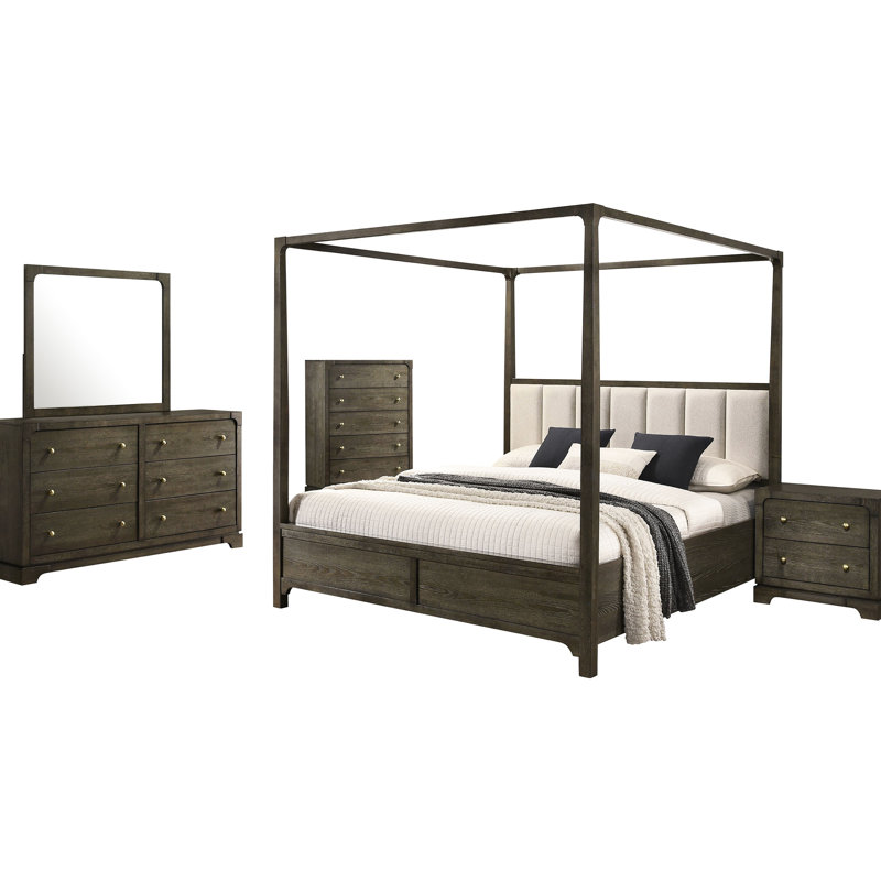 Grande chambre foncée avec un style rustique classique et des bordures de tiroir arrondies, fabriquée à partir de placage de frêne massif, table de chevet assortie