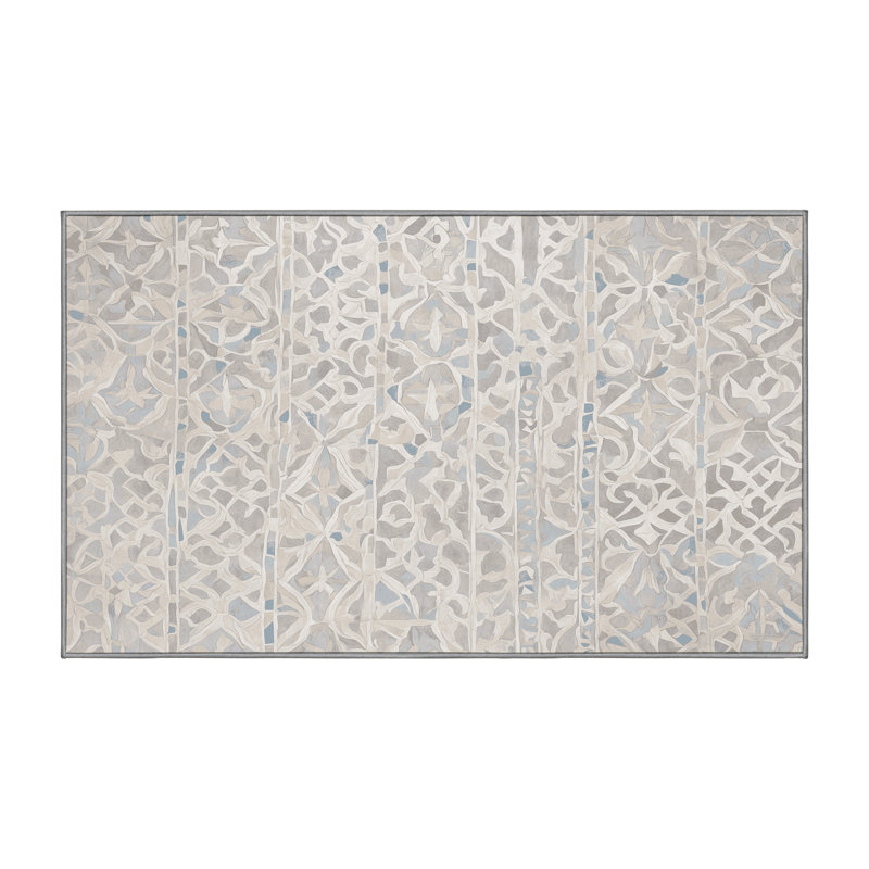 Machine Washable Gray Area Rug, Rectangle 7' x 9'