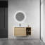 Meuble-lavabo mural moderne avec lavabo en céramique, rangement, finition chêne