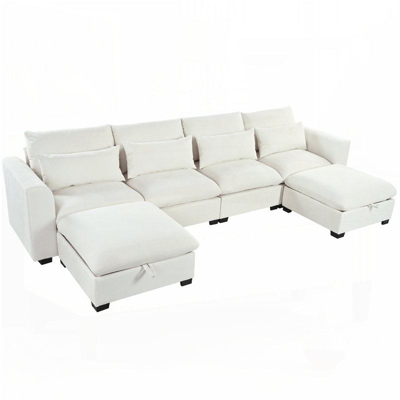 Modular Corner Sofa with Two Ottomans, Beige
