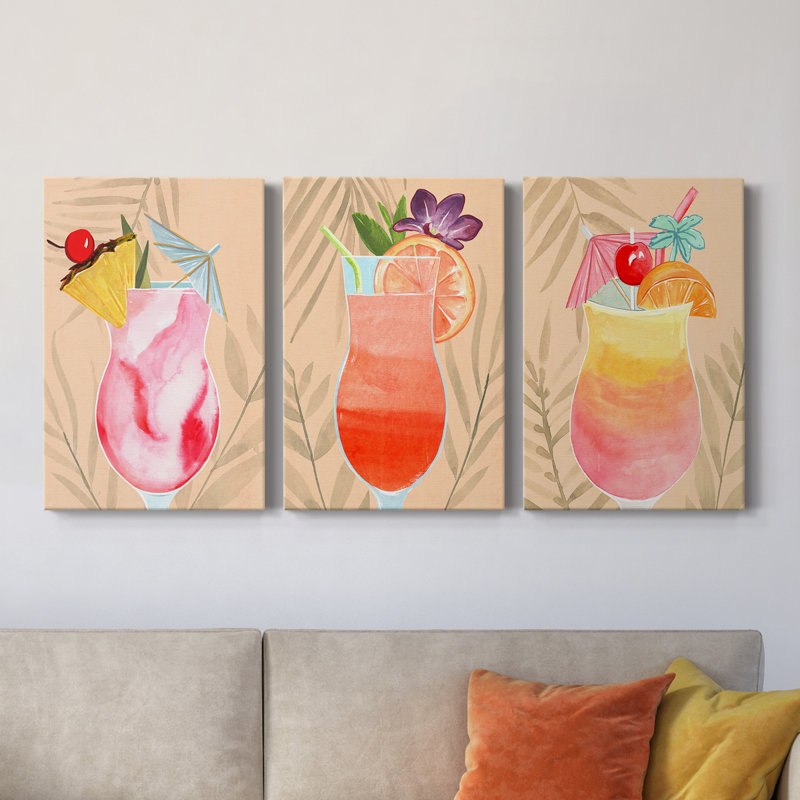 Tropical Cocktail II - ensemble de 3 peintures sur toile tendue, H 48 po x l 96 po x P 1 po