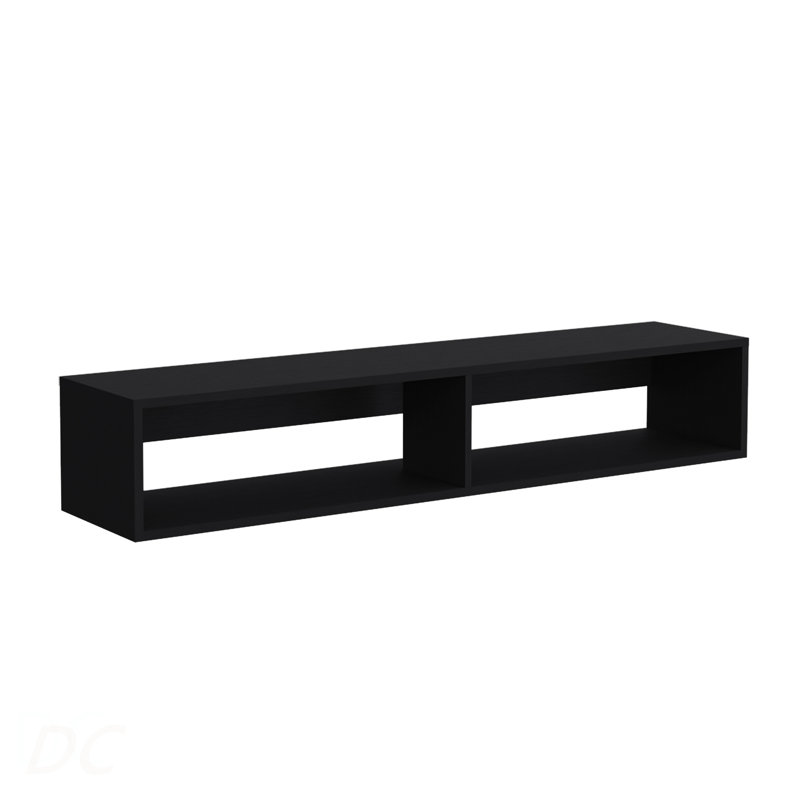 Meuble télé Warrior 59 po avec deux tablettes ouvertes, compartiments multimédia et gestion des câbles, Noir